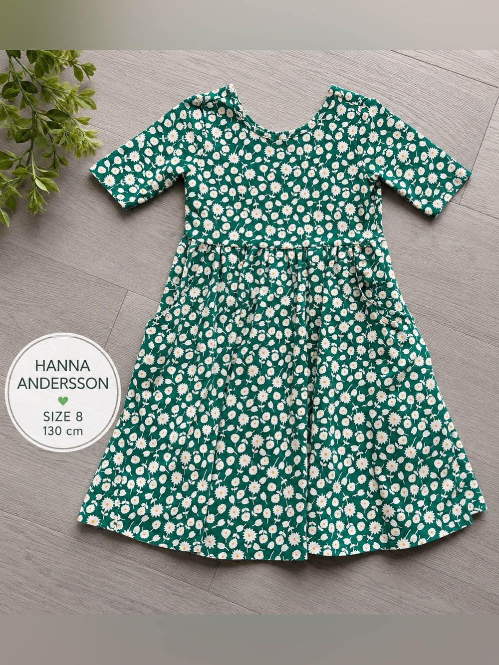 NWOT Hanna Andersson Green Floral Skater Dress Pockets Size 8